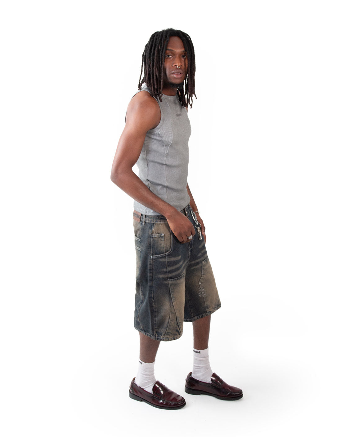 Line Tank Top Grey Oil Wash-IYAMIUIO