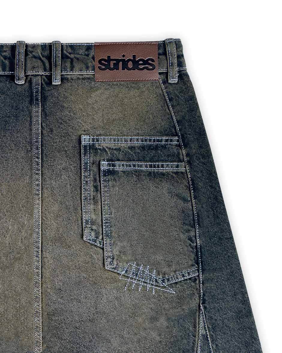 Carpenter Split Jorts Dark Blue Yellow-IYAMIUIO