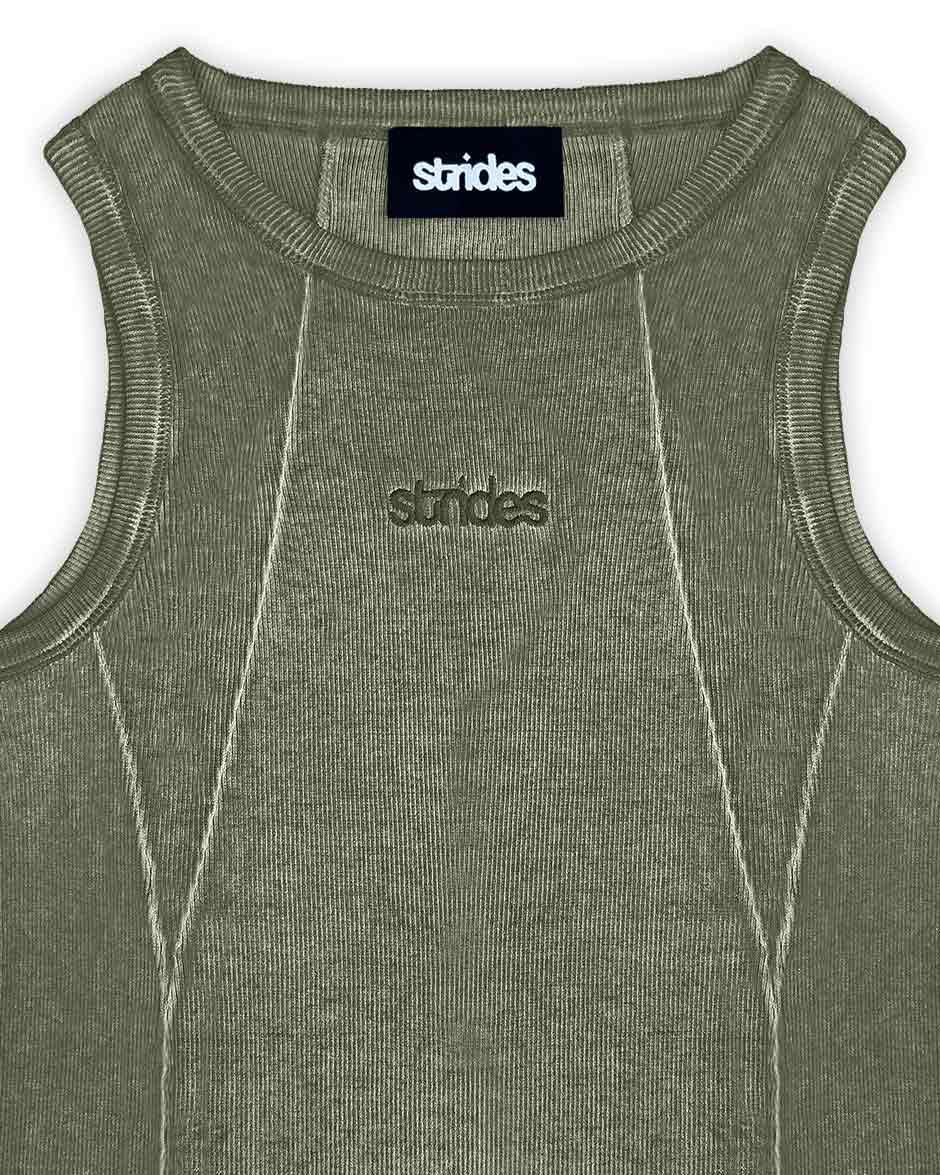 Line Tank Top Olive Oil Wash-IYAMIUIO