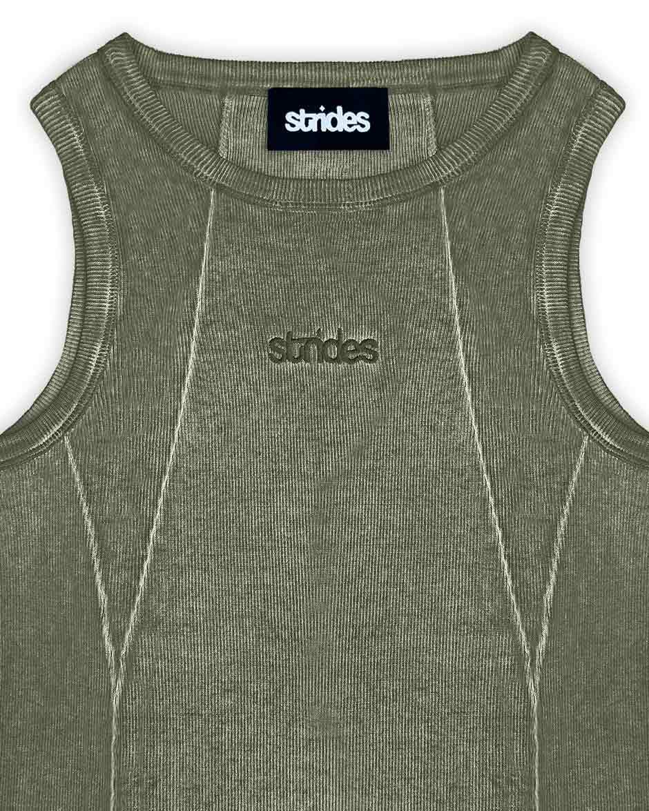 Line Tank Top Olive Oil Wash-IYAMIUIO
