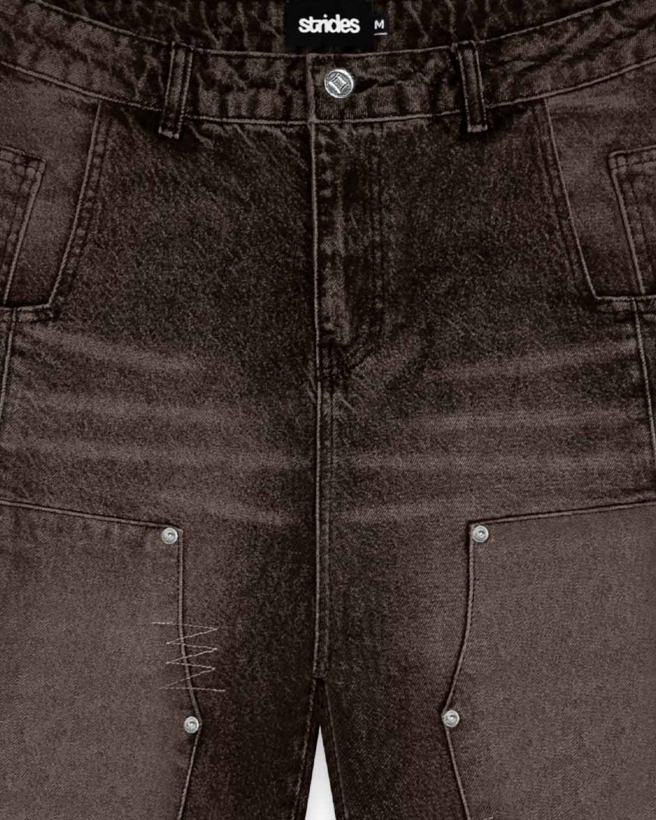 Carpenter Split Jorts Brown-IYAMIUIO