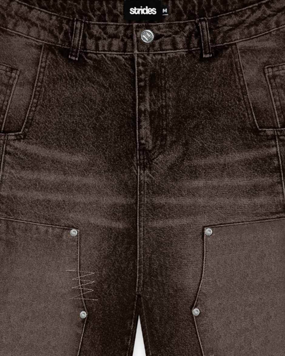 Carpenter Split Jorts Brown-IYAMIUIO