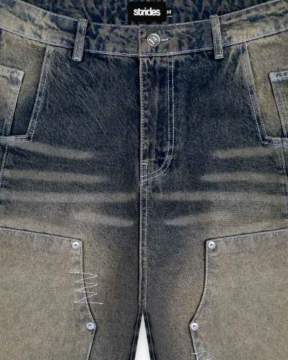 Carpenter Split Jorts Dark Blue Yellow-IYAMIUIO