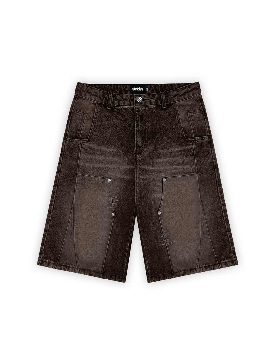 Carpenter Split Jorts Brown-IYAMIUIO