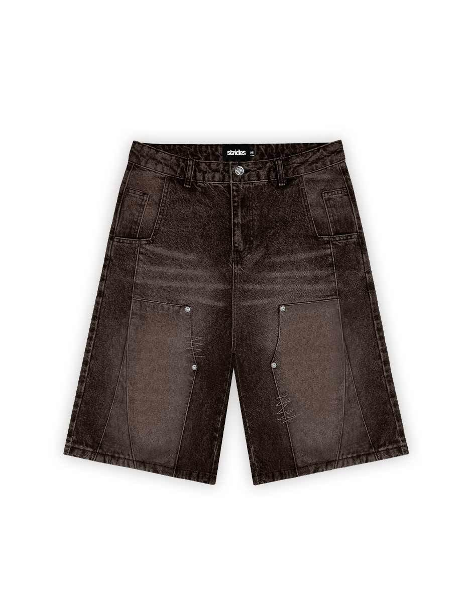 Carpenter Split Jorts Brown-IYAMIUIO