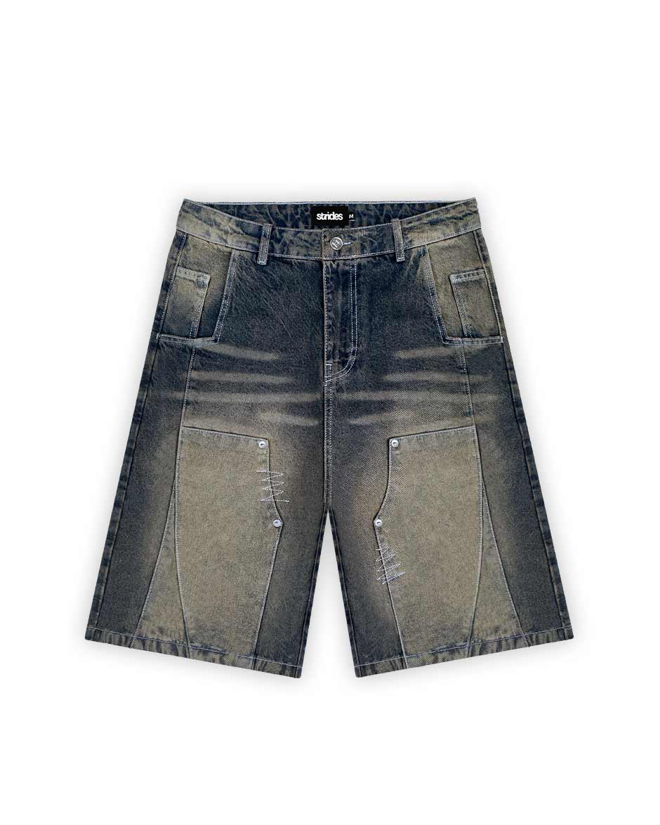 Carpenter Split Jorts Dark Blue Yellow-IYAMIUIO