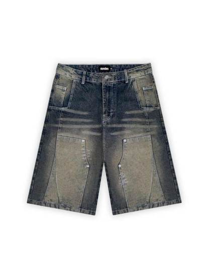 Carpenter Split Jorts Dark Blue Yellow-IYAMIUIO