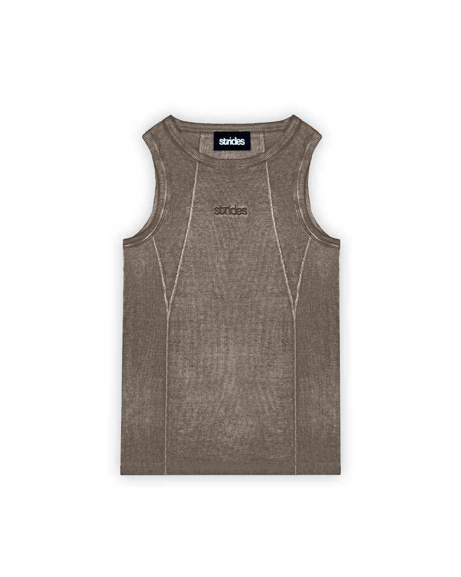Line Tank Top Brown Oil Wash-IYAMIUIO