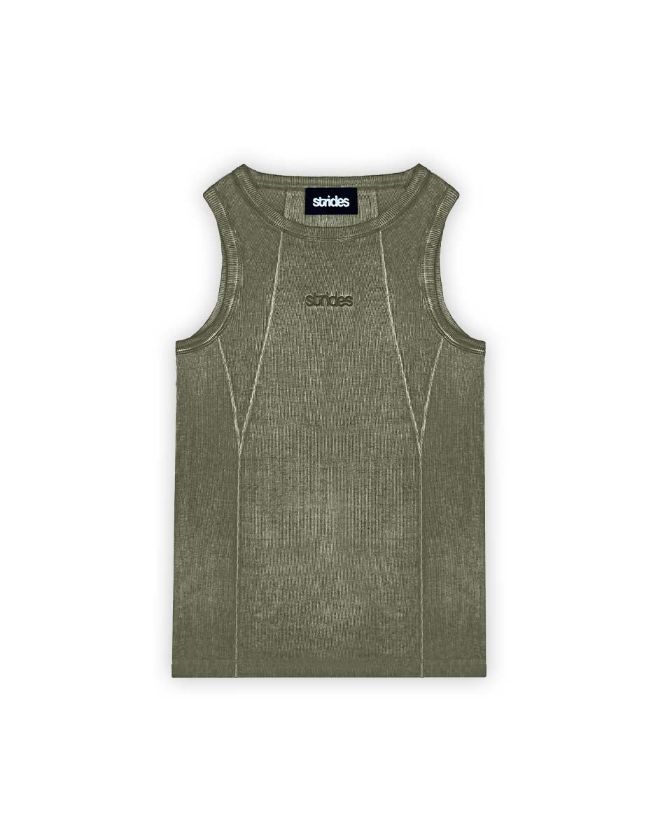 Line Tank Top Olive Oil Wash-IYAMIUIO