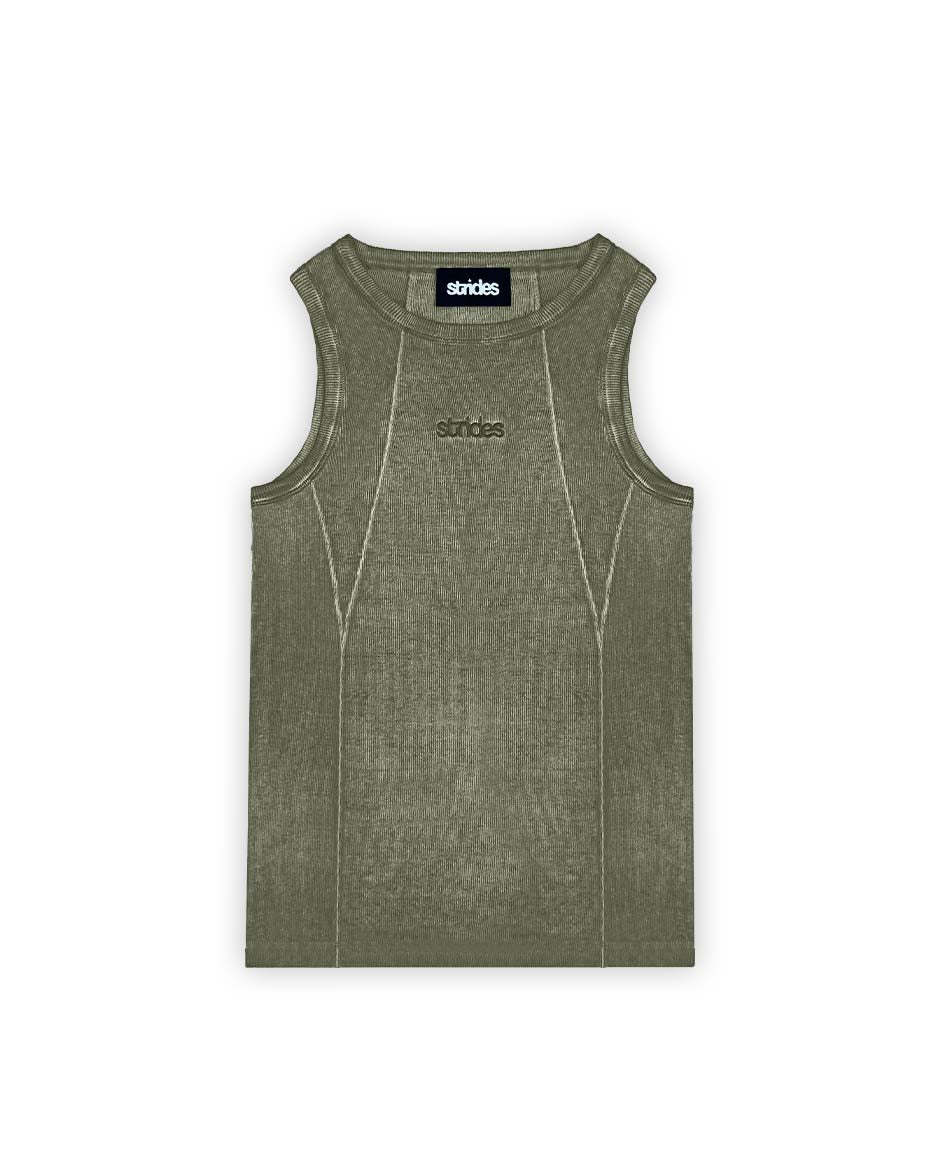 Line Tank Top Olive Oil Wash-IYAMIUIO