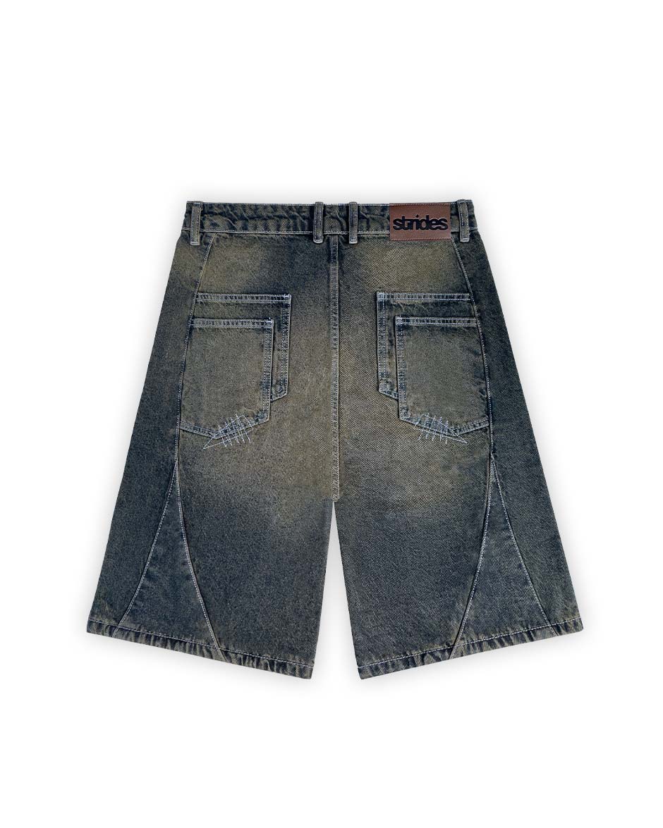 Carpenter Split Jorts Dark Blue Yellow-IYAMIUIO