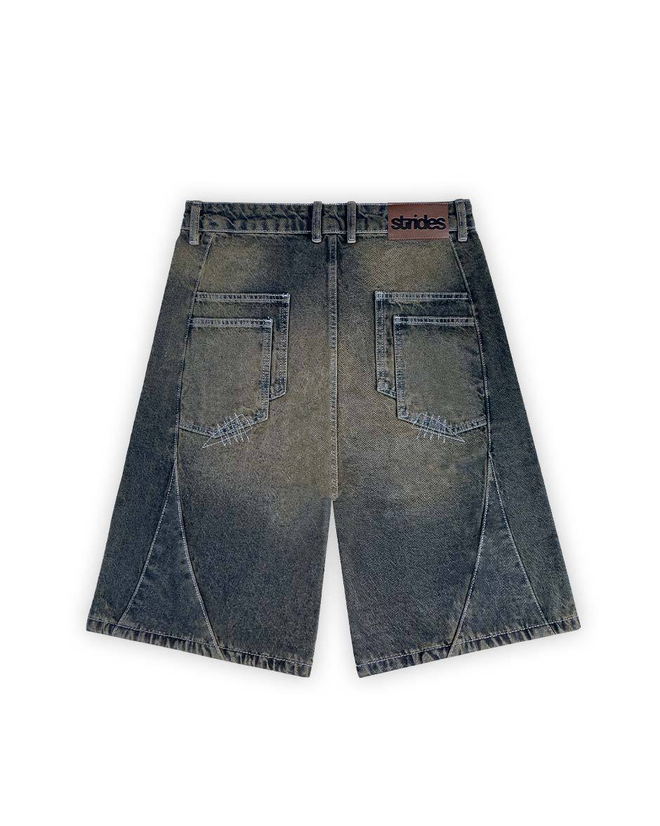 Carpenter Split Jorts Dark Blue Yellow-IYAMIUIO