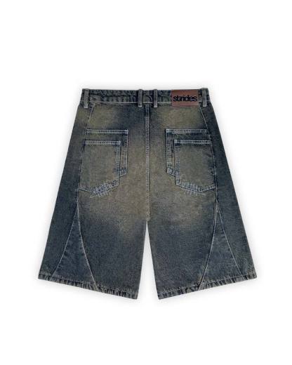 Carpenter Split Jorts Dark Blue Yellow-IYAMIUIO