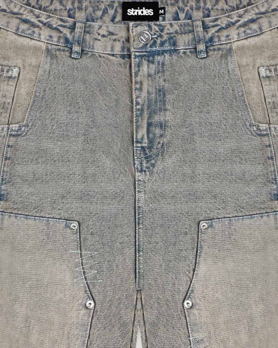 Carpenter Split Jorts Grey Yellow-IYAMIUIO
