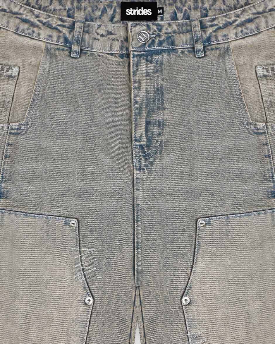 Carpenter Split Jorts Grey Yellow-IYAMIUIO