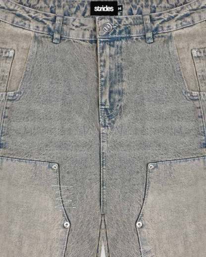 Carpenter Split Jorts Grey Yellow-IYAMIUIO