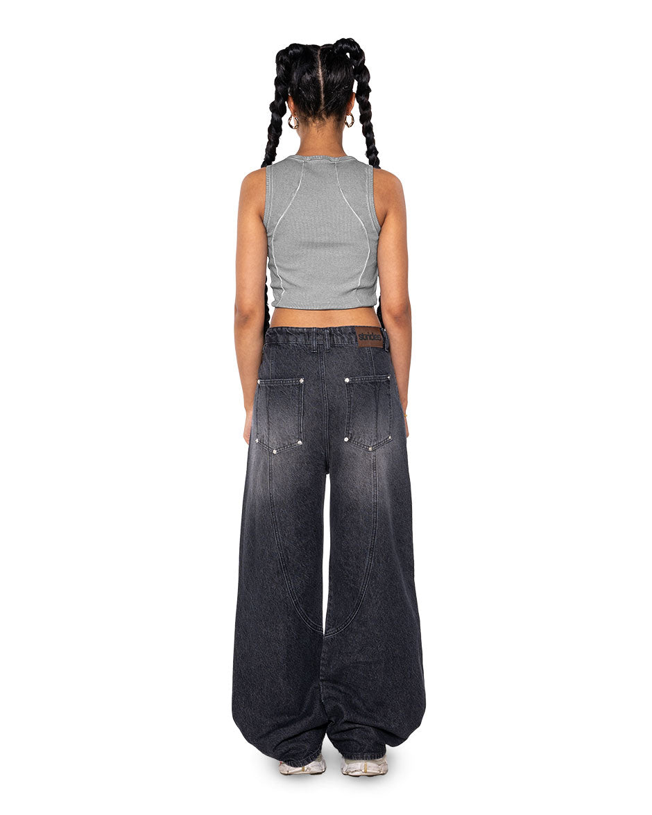 Curve Crop Top Grey Oil Wash-IYAMIUIO