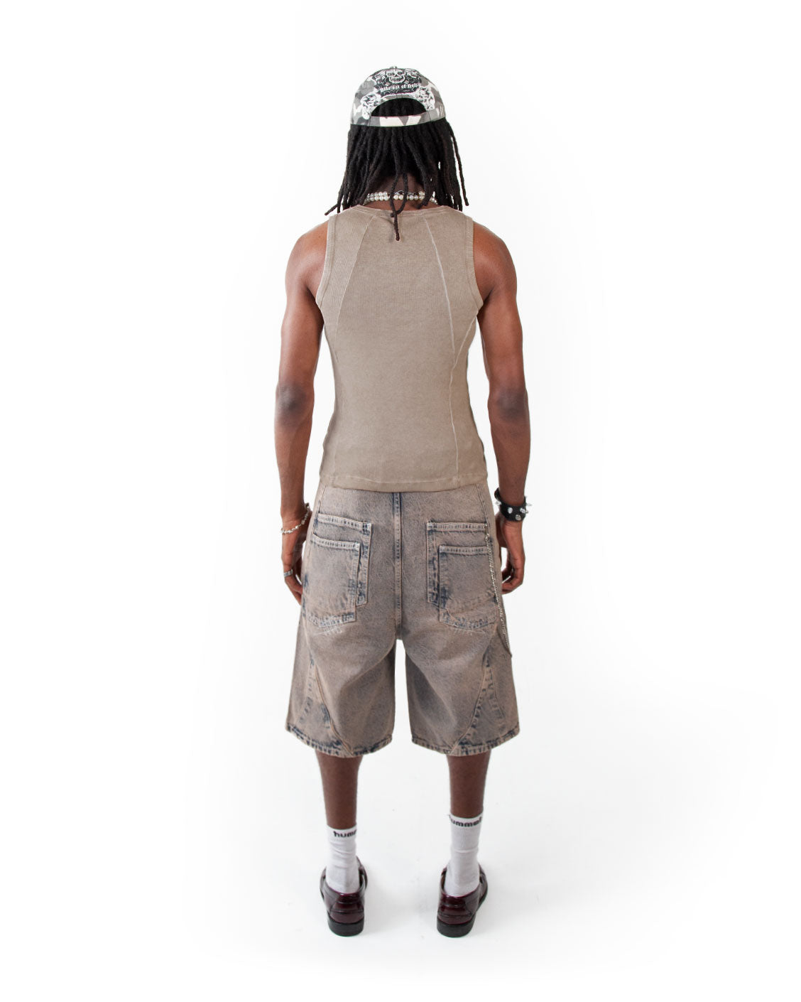 Line Tank Top Beige Oil Wash-IYAMIUIO