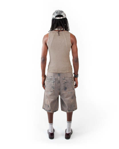 Line Tank Top Beige Oil Wash-IYAMIUIO