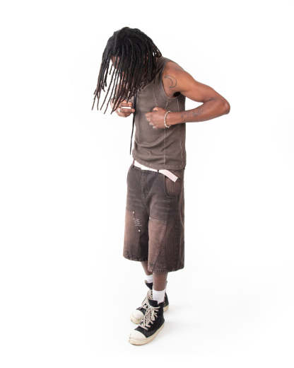 Line Tank Top Brown Oil Wash-IYAMIUIO