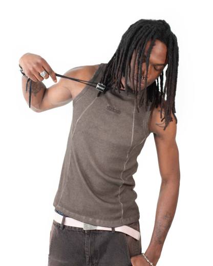 Line Tank Top Brown Oil Wash-IYAMIUIO