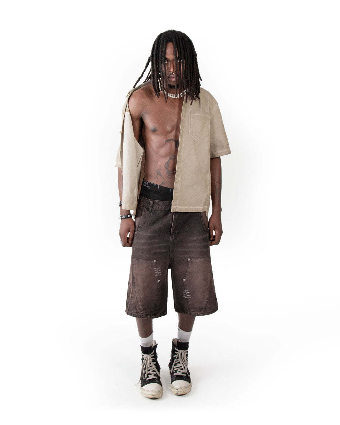 Carpenter Split Jorts Brown-IYAMIUIO