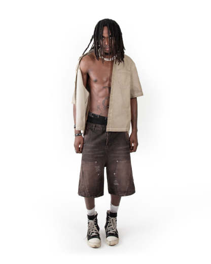 Carpenter Split Jorts Brown-IYAMIUIO