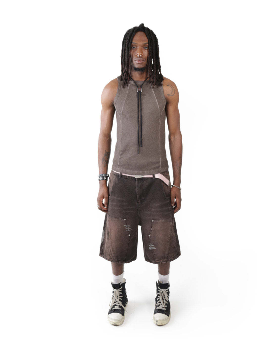Line Tank Top Brown Oil Wash-IYAMIUIO