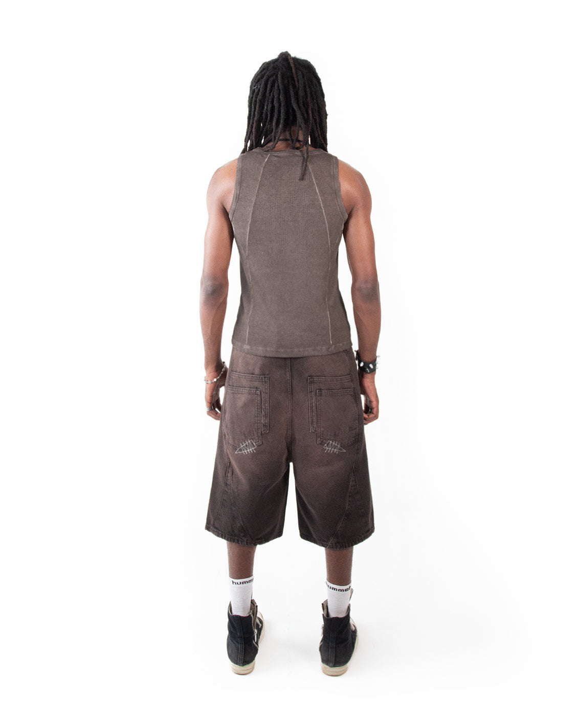 Line Tank Top Brown Oil Wash-IYAMIUIO