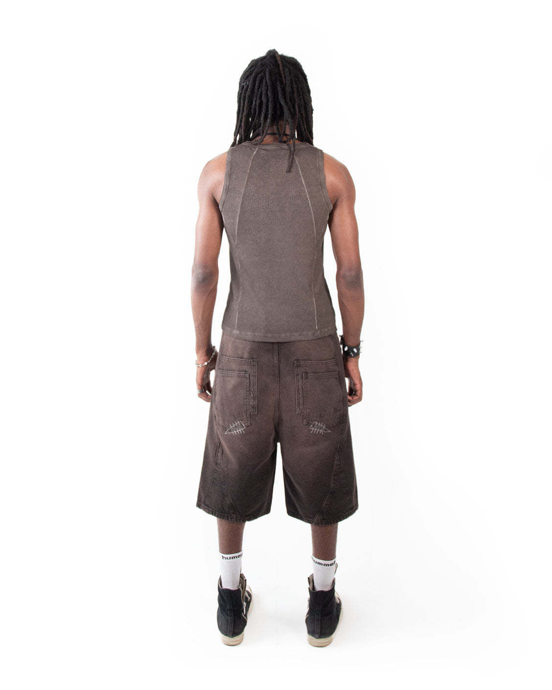 Line Tank Top Brown Oil Wash-IYAMIUIO
