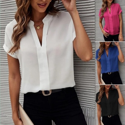 V-neck Short Sleeve Casual Shirt
