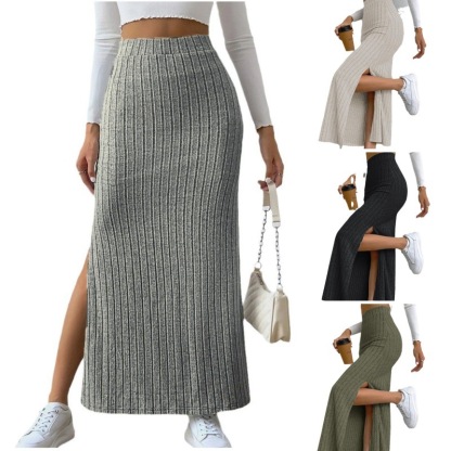 High-waisted Side Slit Knit Bustier Skirt