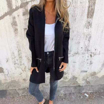 Women Casual Solid Zipper Hooded Jacket Coat