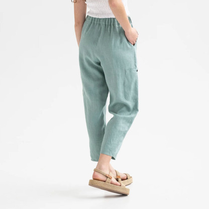 Oversized Pants High-waisted buttoned cotton hemp pants nine-point pants wide-legged
