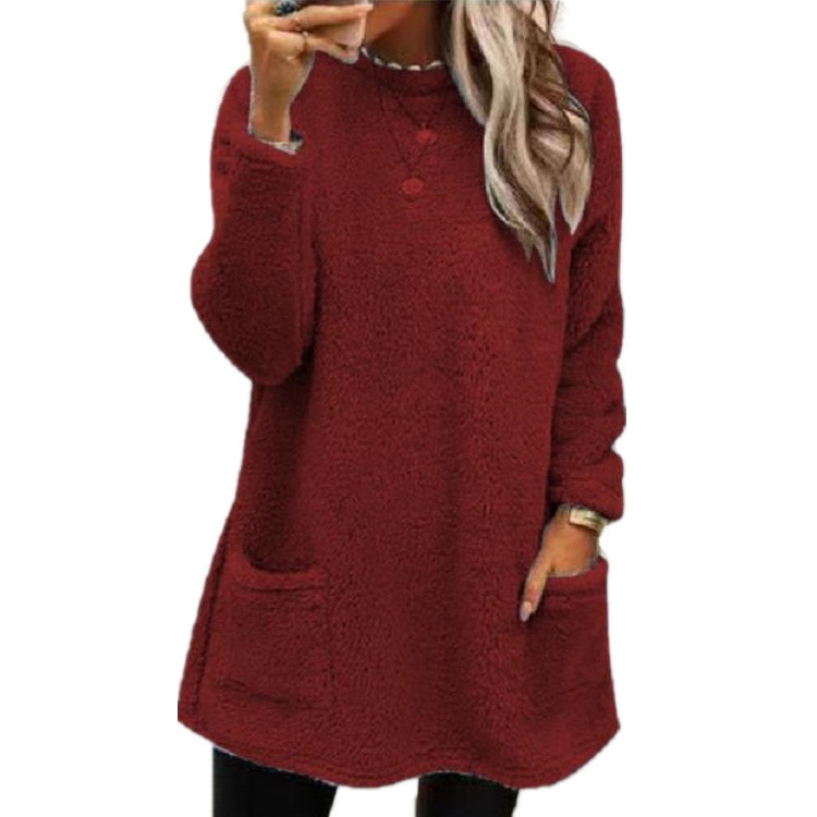Women's Long Sleeve Pocket Plush Sweatshirt