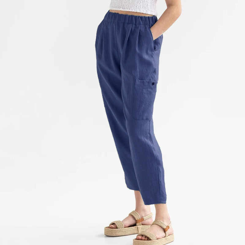 Oversized Pants High-waisted buttoned cotton hemp pants nine-point pants wide-legged