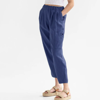 Oversized Pants High-waisted buttoned cotton hemp pants nine-point pants wide-legged