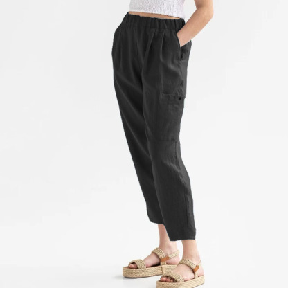 Oversized Pants High-waisted buttoned cotton hemp pants nine-point pants wide-legged