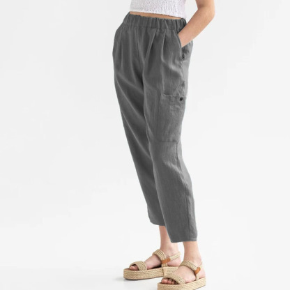 Oversized Pants High-waisted buttoned cotton hemp pants nine-point pants wide-legged