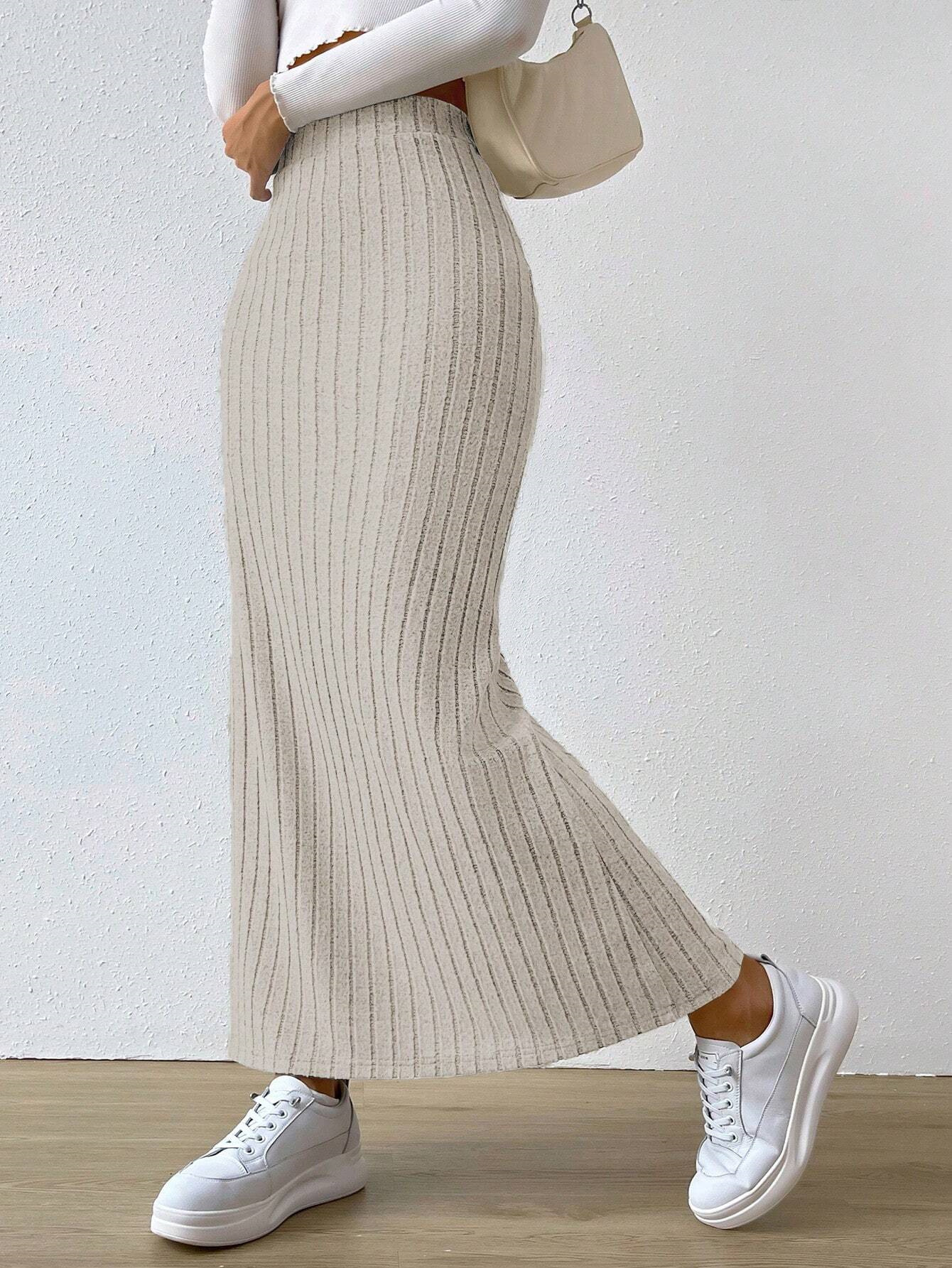High-waisted Side Slit Knit Bustier Skirt