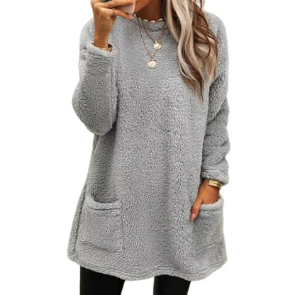Women's Long Sleeve Pocket Plush Sweatshirt