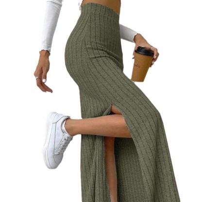 High-waisted Side Slit Knit Bustier Skirt