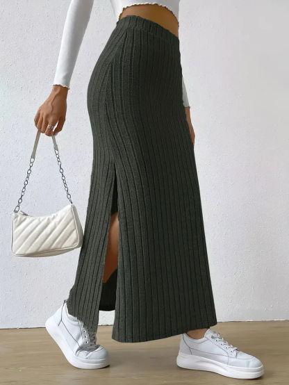 High-waisted Side Slit Knit Bustier Skirt