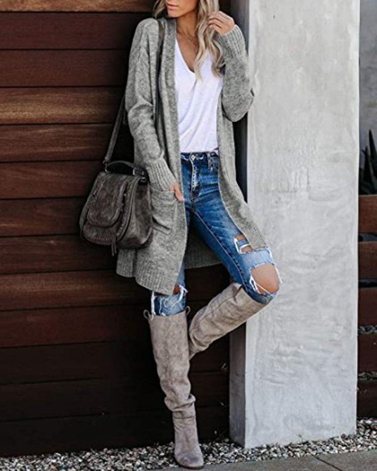 Women's Casual Knit Pocket Oversized Sweater Cardigan