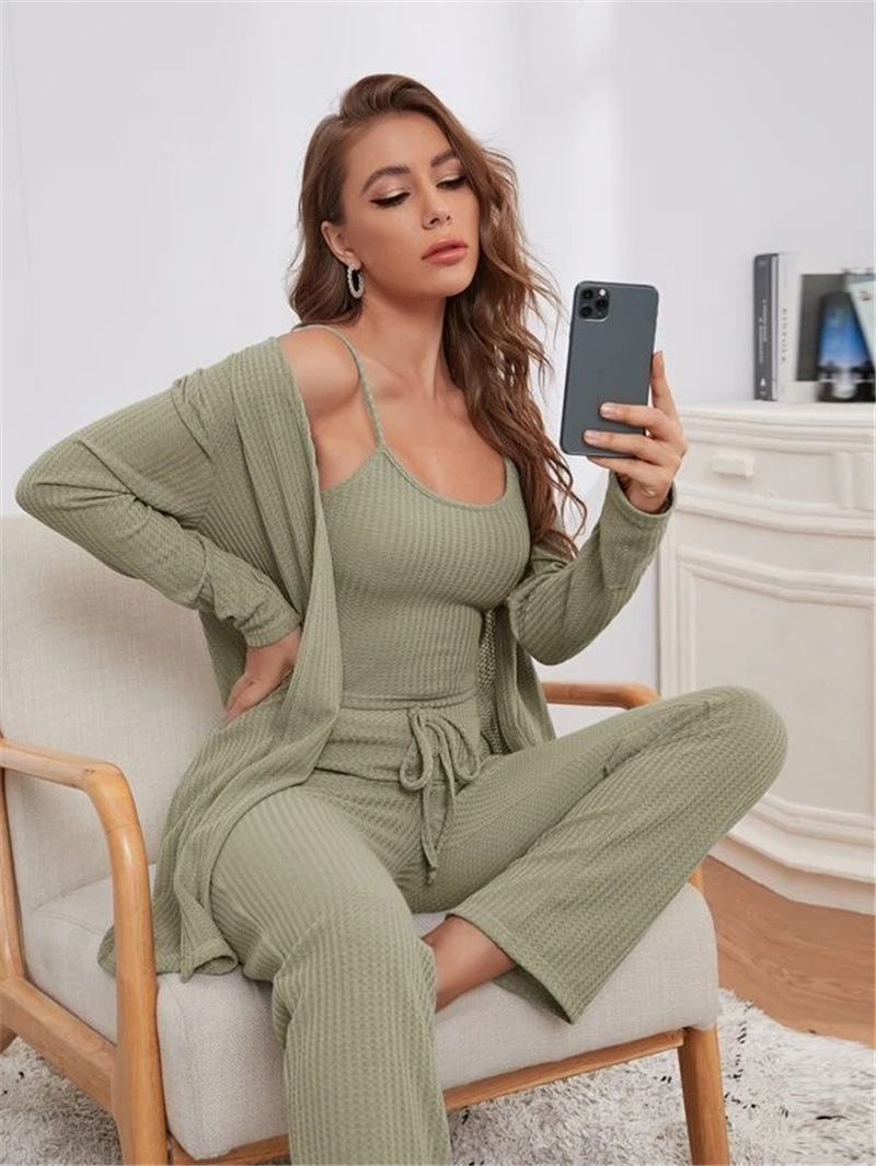 Waffle Knit Three Piece Three-piece Suit