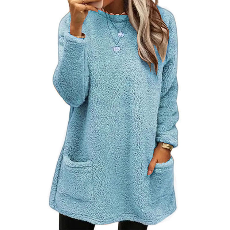 Women's Long Sleeve Pocket Plush Sweatshirt