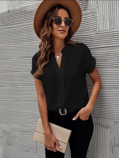 V-neck Short Sleeve Casual Shirt