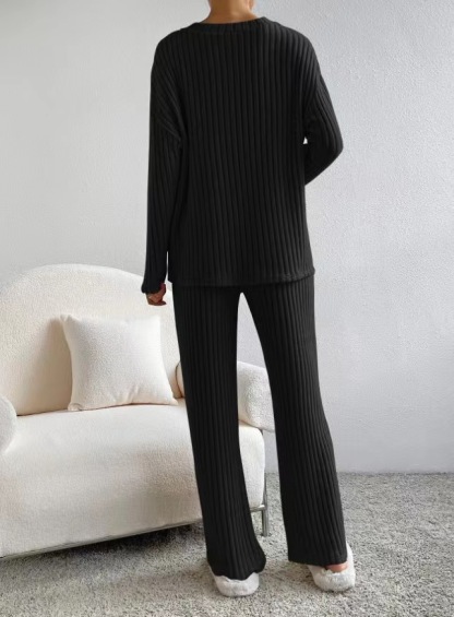 Casual Straight Leg Pants Loose V-Neck Knitted Suit