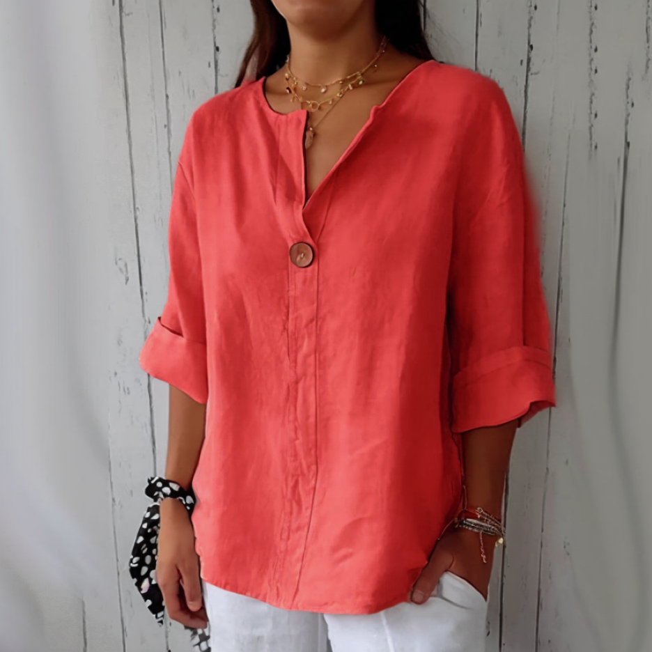 Women's Linen-Cotton V-Neck Comfortable Top