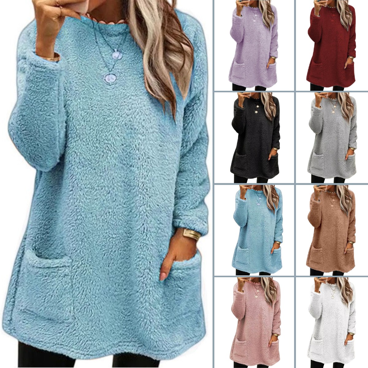 Women's Long Sleeve Pocket Plush Sweatshirt